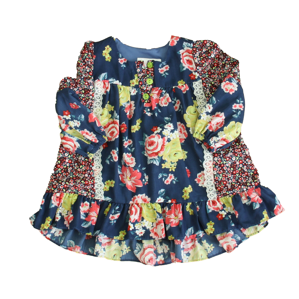 Bonnie Jean Girls Navy | Pink Floral Dress size: 24 Months